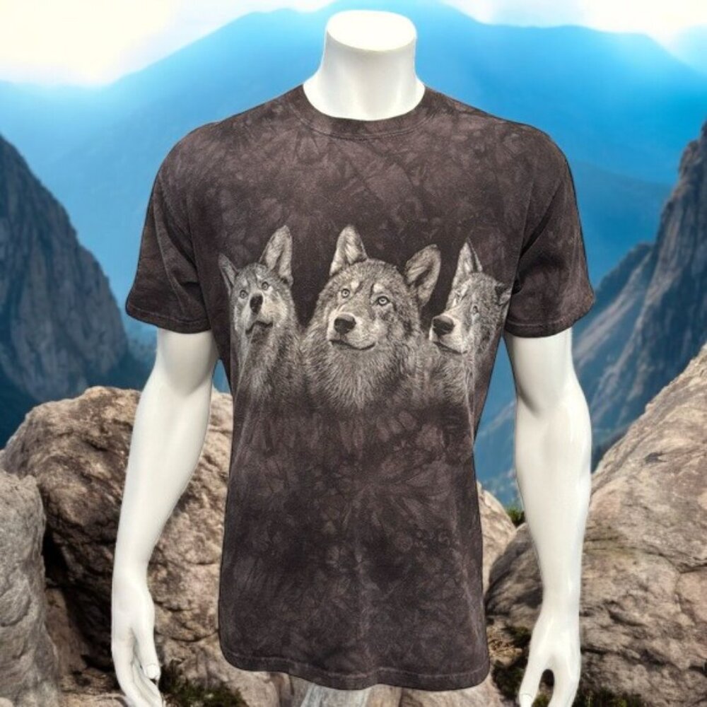 The Mountain Brown Tie Dye Three Wolves Wolf Short Sleeve Graphic T-Shirt Large
